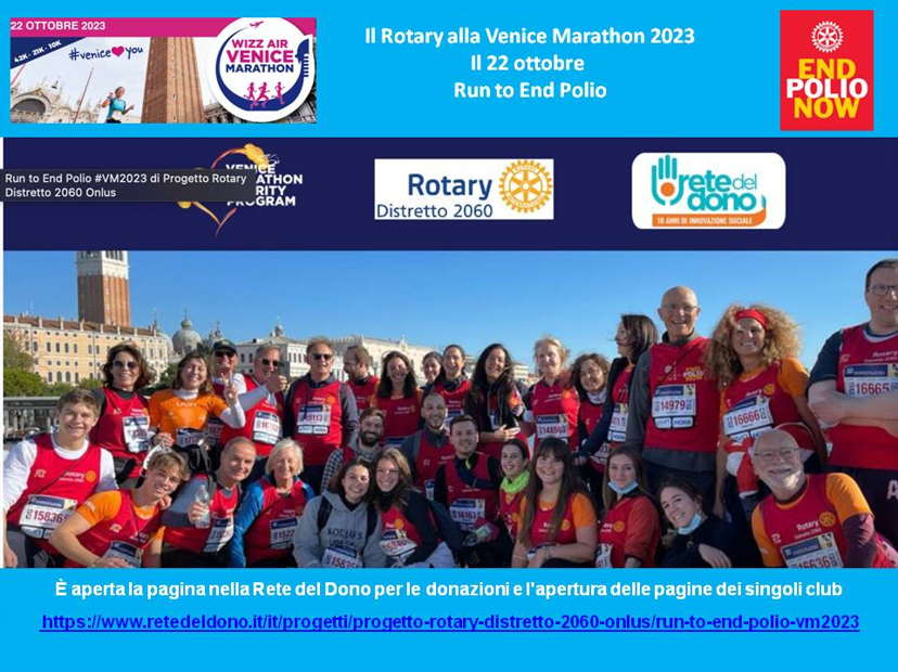 Il Rotary alla Venice Marathon il 22 ottobre 2023 – Run to End Polio